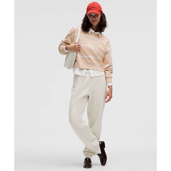 NWT Lululemon Perfectly Oversized Cropped Crew Stripe Cafe Au Lait White Opal - Picture 9 of 10